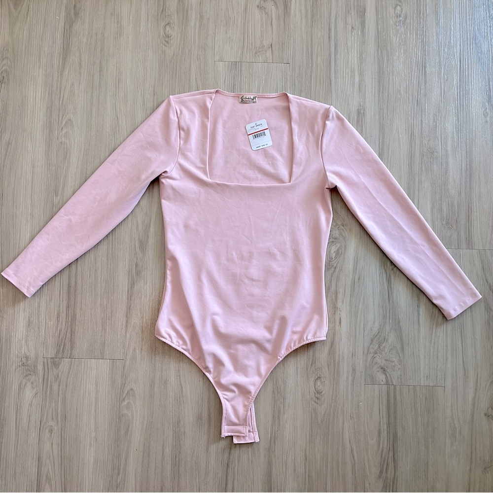 Free People peachy pink long sleeve square neck bodysuit